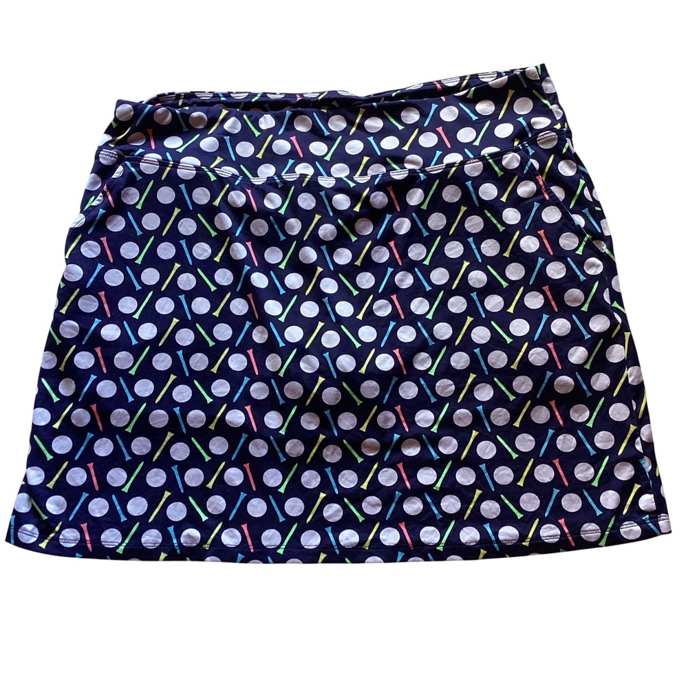 Emerald 18 Golf Skort Womens Medium Navy Blue Golf Ball Tee Print Athletic Skirt